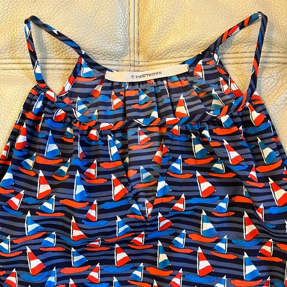 41 Hawthorn Navy Sailboat Print Spaghetti Strap Dress